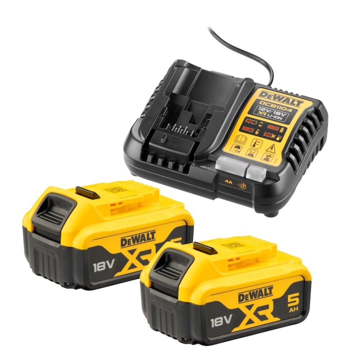 DeWALT DCB1104P2-QW 18V XR Starter Kit med laddare och 2x 5A batterier v:3999849 DeWALT DCB1104P2-QW 18V XR Starter Kit med laddare och 2x 5A batterier v:3999849