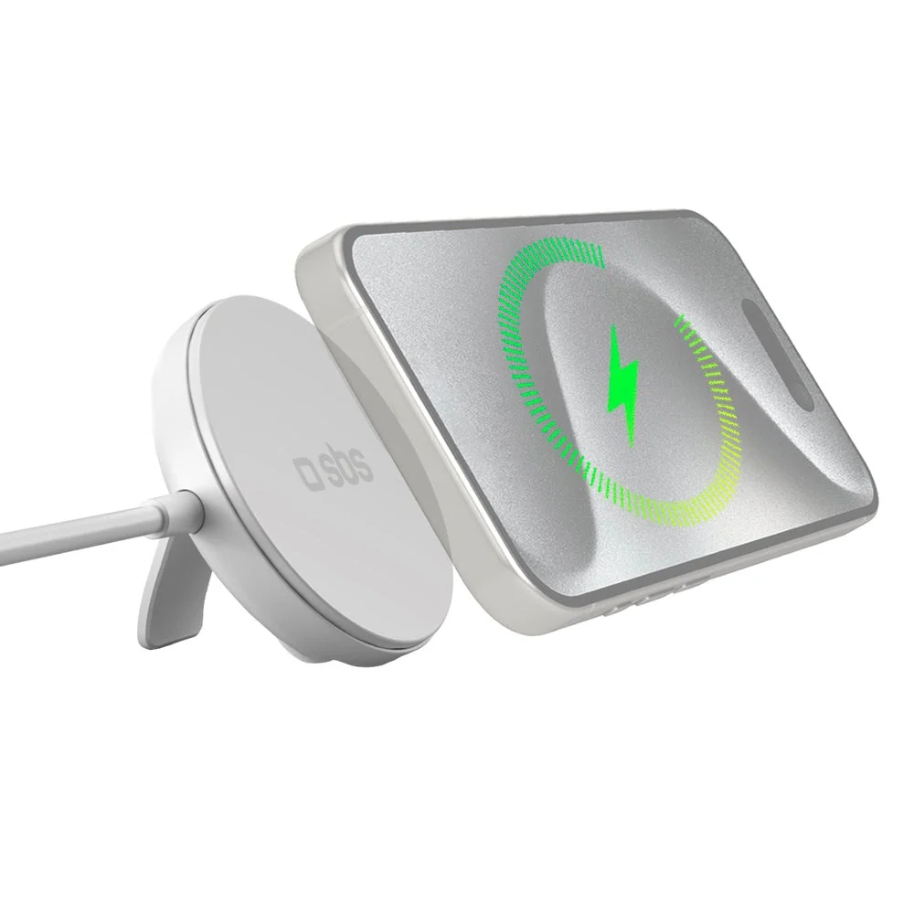 SBS 15W Qi2 Trådløs Lader m. Stativ – MagSafe Kompatibel – Hvit v:2259115