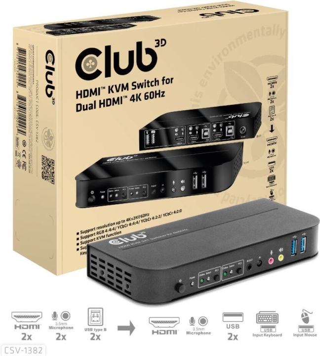 Club 3D HDMI KVM-bryter for dobbel HDMI-bryter v:5447501