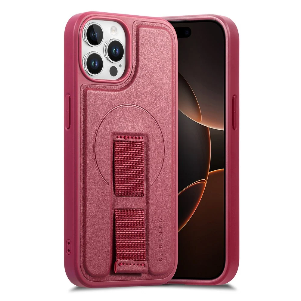 iPhone 12 / 12 Pro Hard Plast Deksel m. Kunstskinn Bakside & Fingerrem v:8952499