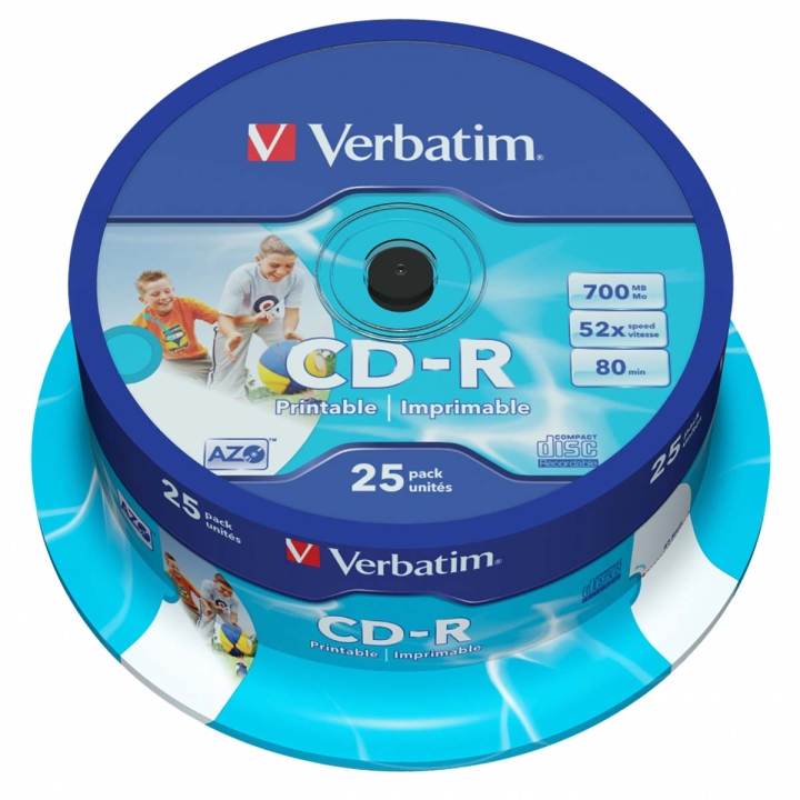 CD-R AZO Wide Inkjet Printable 700 MB 52x 25 Pakke Spindel v:7866285