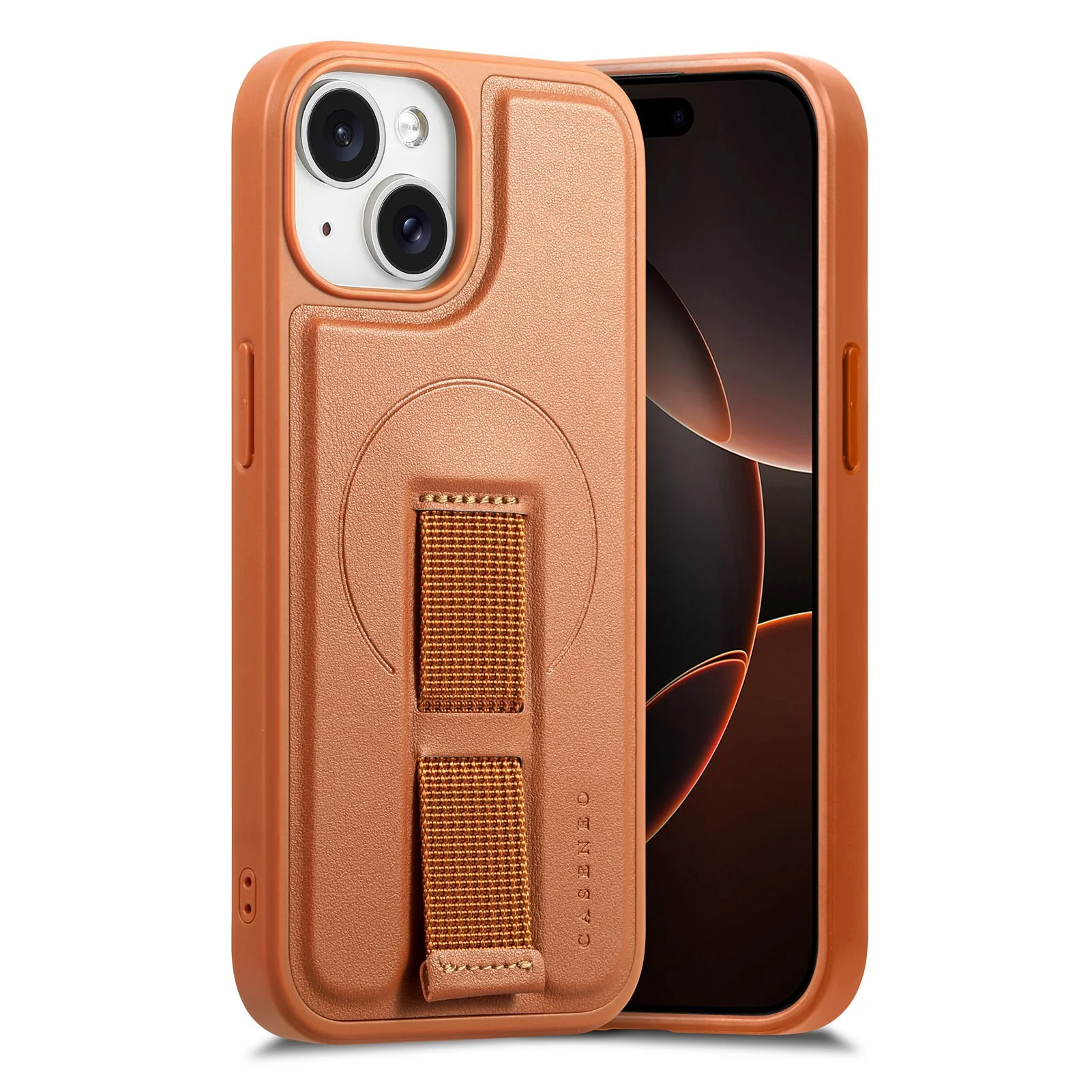 iPhone 14 / 13 Hard Plast Deksel m. Kunstskinn Bakside & Fingerrem - M v:9388397