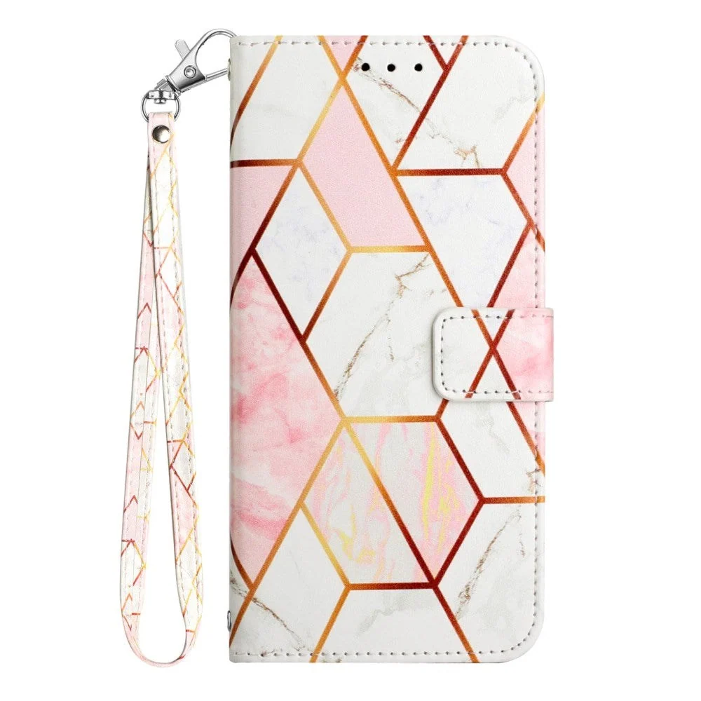 Nokia G60 Mykt Marmor PU Skinn Deksel med Lommebok – Rosa / Hvit v:2289579