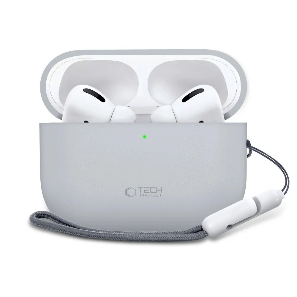 Apple AirPods Pro (3. Gen) Tech-Protect Silikondeksel med Stropp – Grå v:3083756 Apple AirPods Pro (3. Gen) Tech-Protect Silikondeksel med Stropp – Grå v:3083756