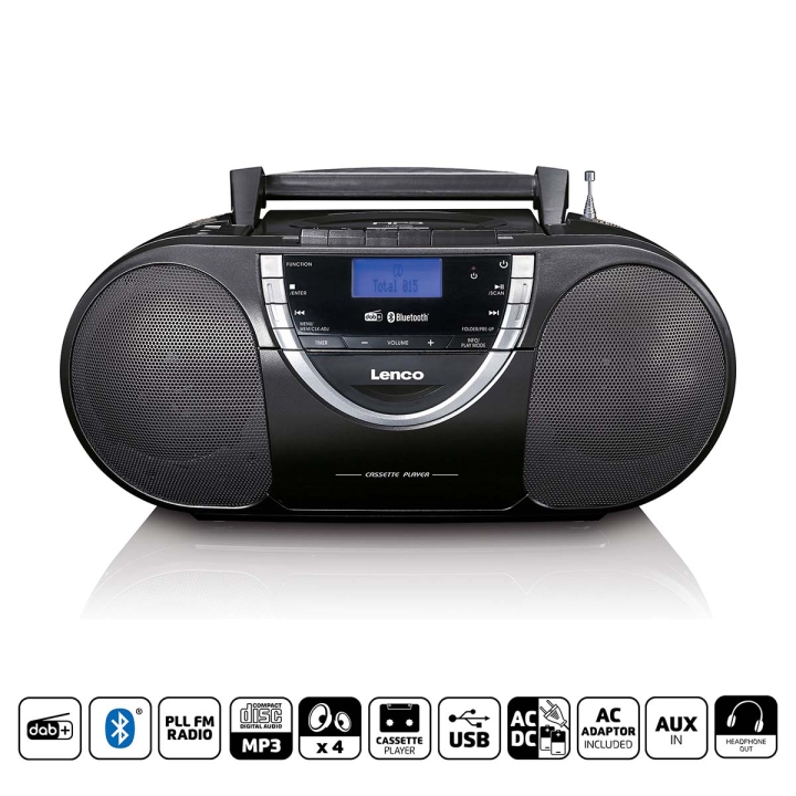 Lenco Bærbar DAB+ og FM-radio med CD-kassett og Bluetooth® Svart v:7633512 Lenco Bærbar DAB+ og FM-radio med CD-kassett og Bluetooth® Svart v:7633512