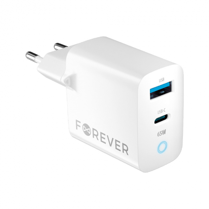 Forever GaN TC-06-65AC PD QC vegglader 1x USB-C 1x USB 65W v:2296450 Forever GaN TC-06-65AC PD QC vegglader 1x USB-C 1x USB 65W v:2296450