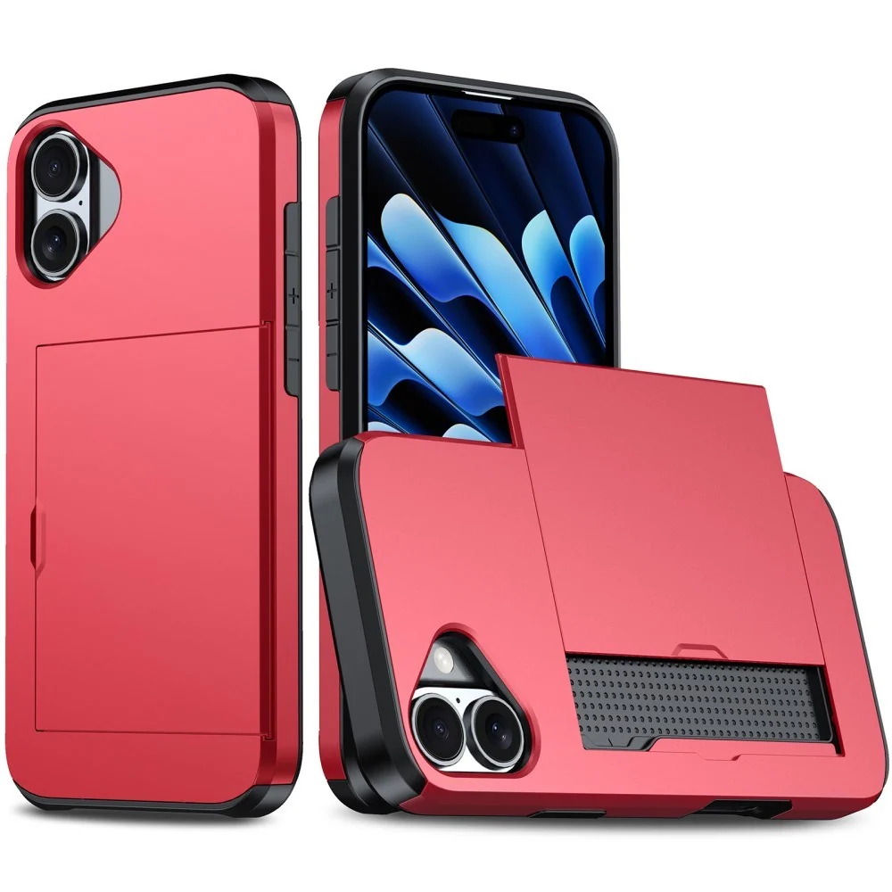 EIDERWOOD iPhone 16 Drop Proof Deksel m. Lommebok - Rød v:4863214