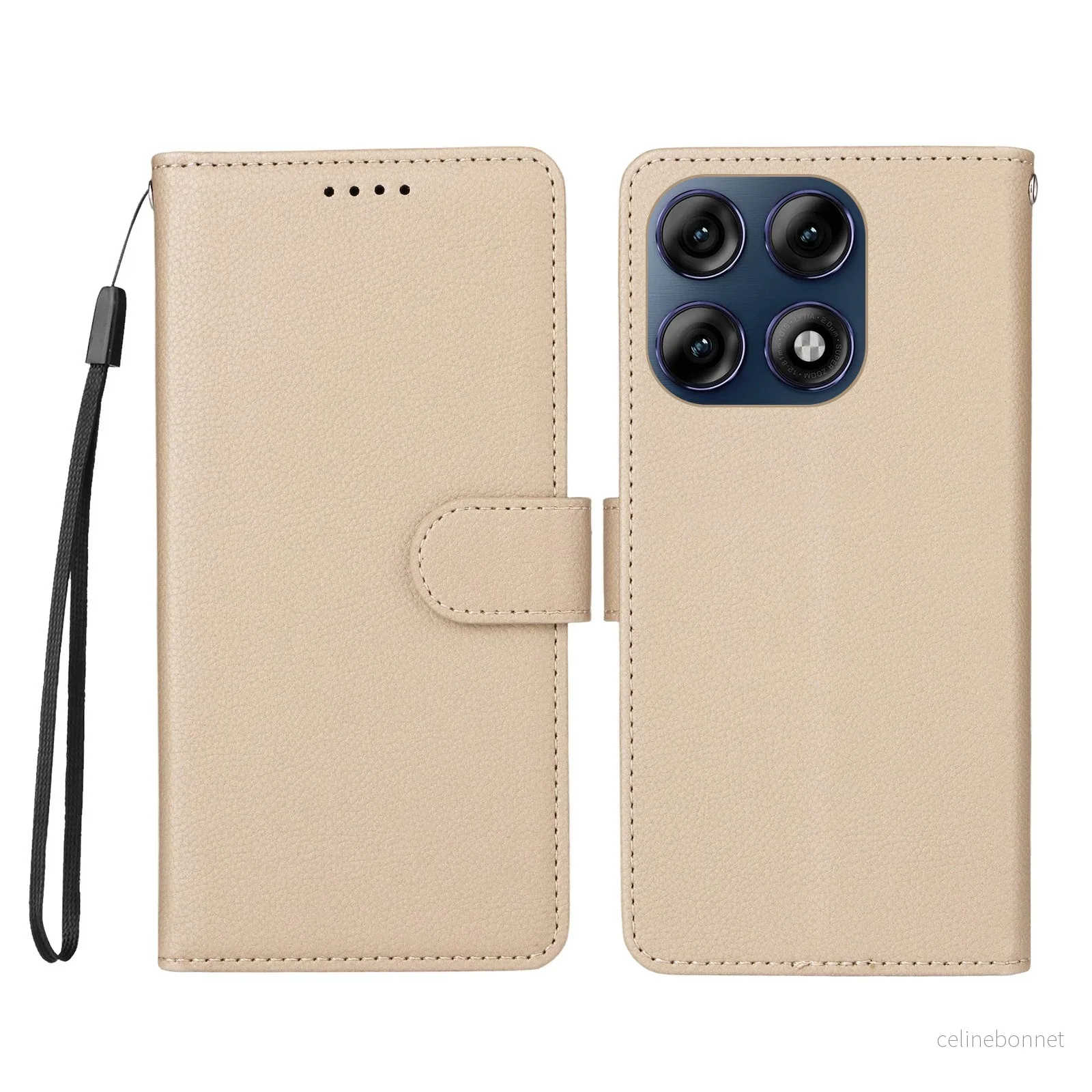 Motorola Edge 70 Pro EIDERWOOD Kunstskinn Flip Deksel m. Stropp - Beig v:922908