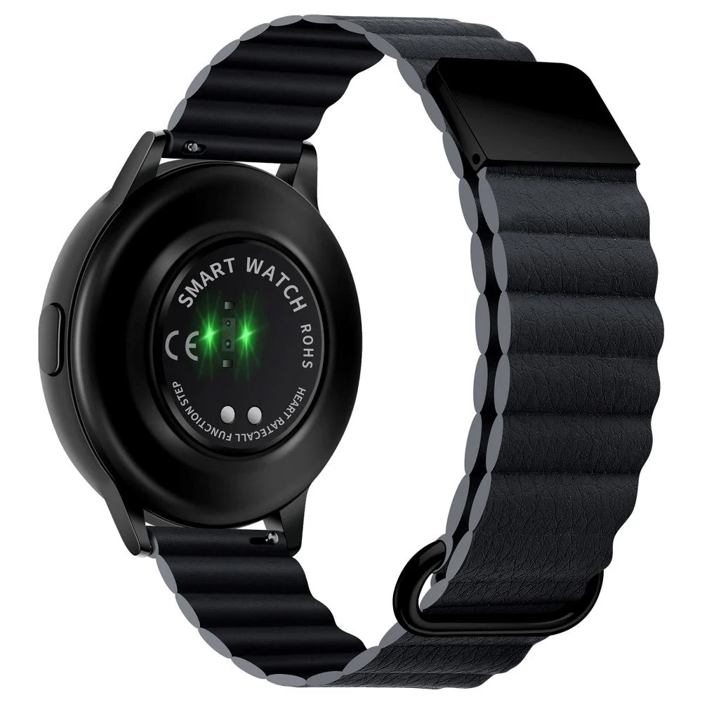Smartwatch-Rem 22mm Magnetisk Litchi-Skinn – Grå / Svart v:612625 Smartwatch-Rem 22mm Magnetisk Litchi-Skinn – Grå / Svart v:612625