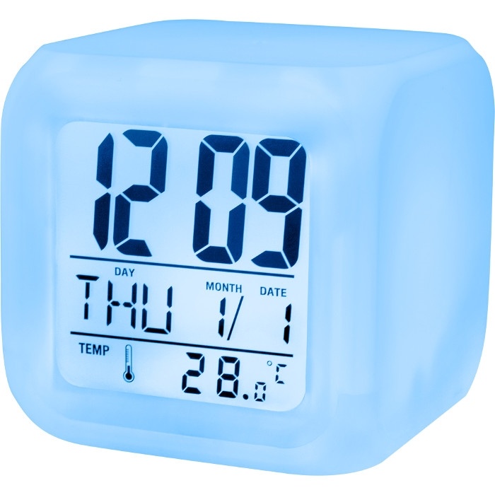 Setty digital vekkerklokke med dato og temperatur, skifter farge v:5479476
