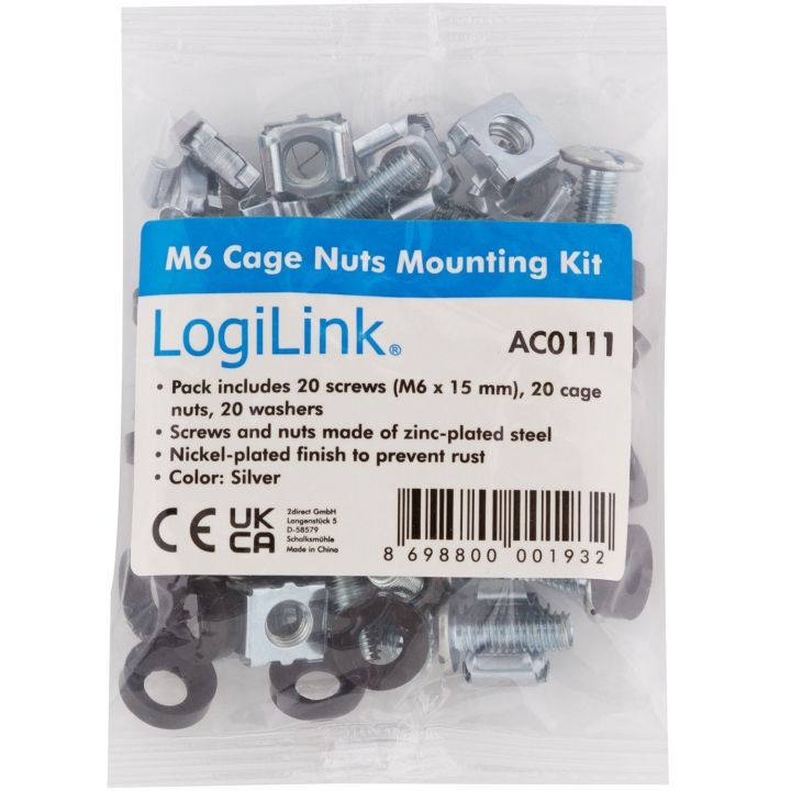LogiLink Monteringssett M6 for rack/veggskap 20-pakning v:3503526