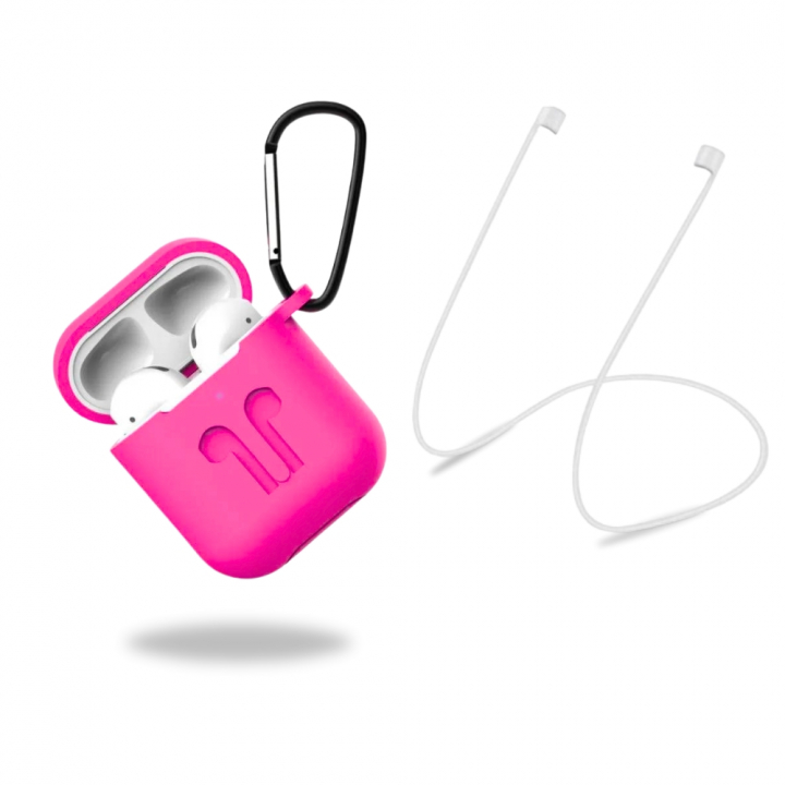 Beskyttelsesetui i silikon med hodetelefonstropp og anheng for Apple Airpods, rosa v:5193252