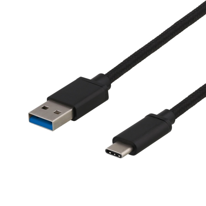 DELTACO USB 3.1 Gen1 USB-C til USB-A kabel med stoffbelegg, 1 m, 60 W 3A, svart v:4894440