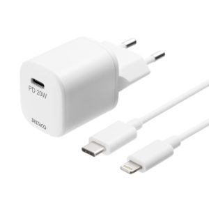 DELTACO USB-vegglader, USB-C, PD 20 W, inkludert 1 m C til Lightning v:3193776 DELTACO USB-vegglader, USB-C, PD 20 W, inkludert 1 m C til Lightning v:3193776