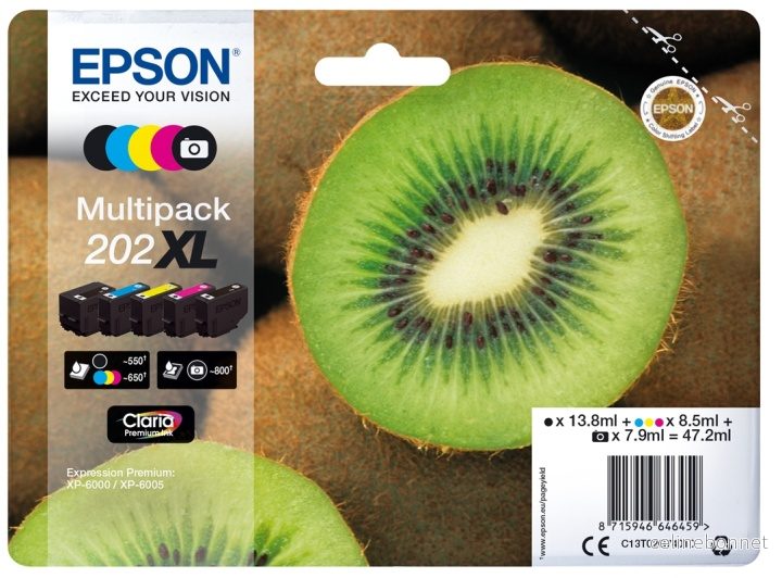 Epson Kiwi Multipack 5-fargers 202XL Claria Premium-blekk v:8519118