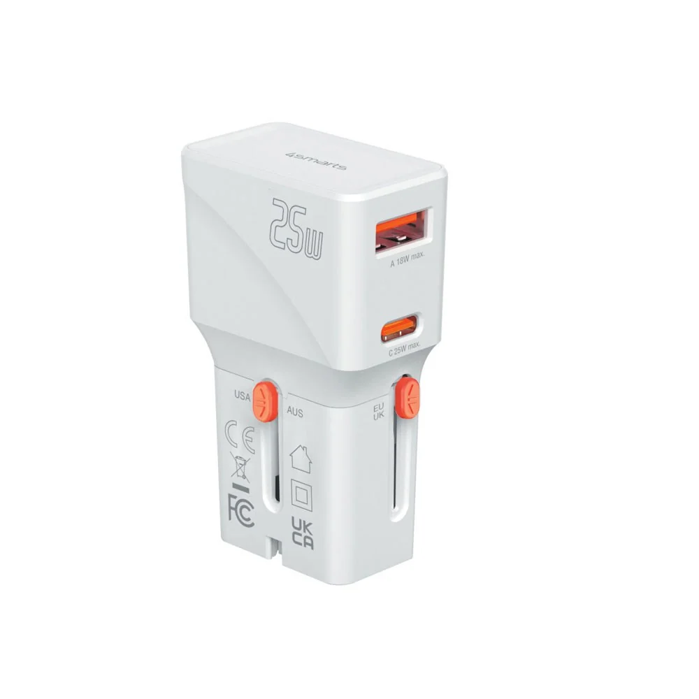 4smarts 25W Reiseadapter for EU/UK/US/AUS med 1 x USB-C 1 x USB-A – Hv v:6091136 4smarts 25W Reiseadapter for EU/UK/US/AUS med 1 x USB-C 1 x USB-A – Hv v:6091136