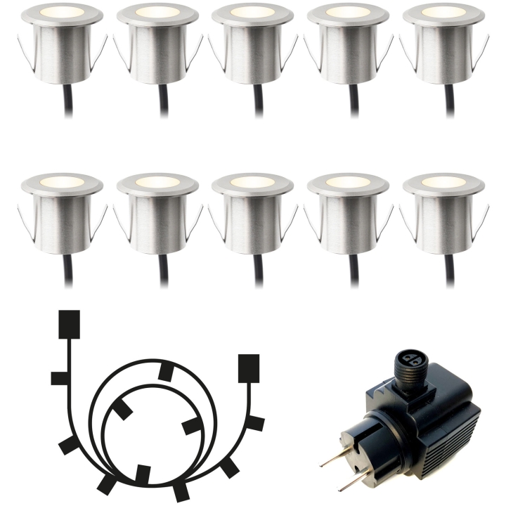 LightsOn Dexter Decklight 10-pakning sølvfarget startsett v:4948808 LightsOn Dexter Decklight 10-pakning sølvfarget startsett v:4948808