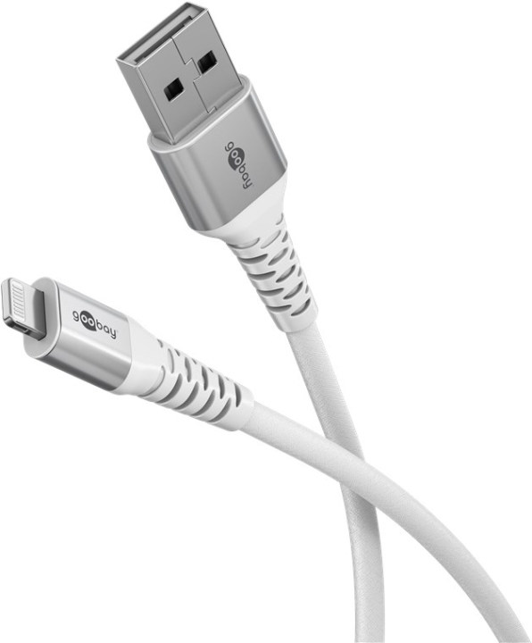 Goobay Lightning-USB-A supermyk tekstilkabel med metallkontakter, 0,5 m, hvit MFi-sertifisert, elegant og ekstra robust lade- og synkroniseringskabel for Apple iPhone/iPad (hvit) v:5630939 Goobay Lightning-USB-A supermyk tekstilkabel med metallkontakter, 0,5 m, hvit MFi-sertifisert, elegant og ekstra robust lade- og synkroniseringskabel for Apple iPhone/iPad (hvit) v:5630939