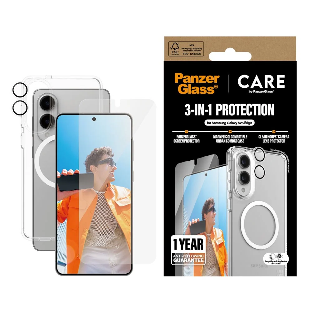 CARE by PanzerGlass Samsung Galaxy S25 Edge 3-i-1 FLAGSHIP Bundle – De v:9360807