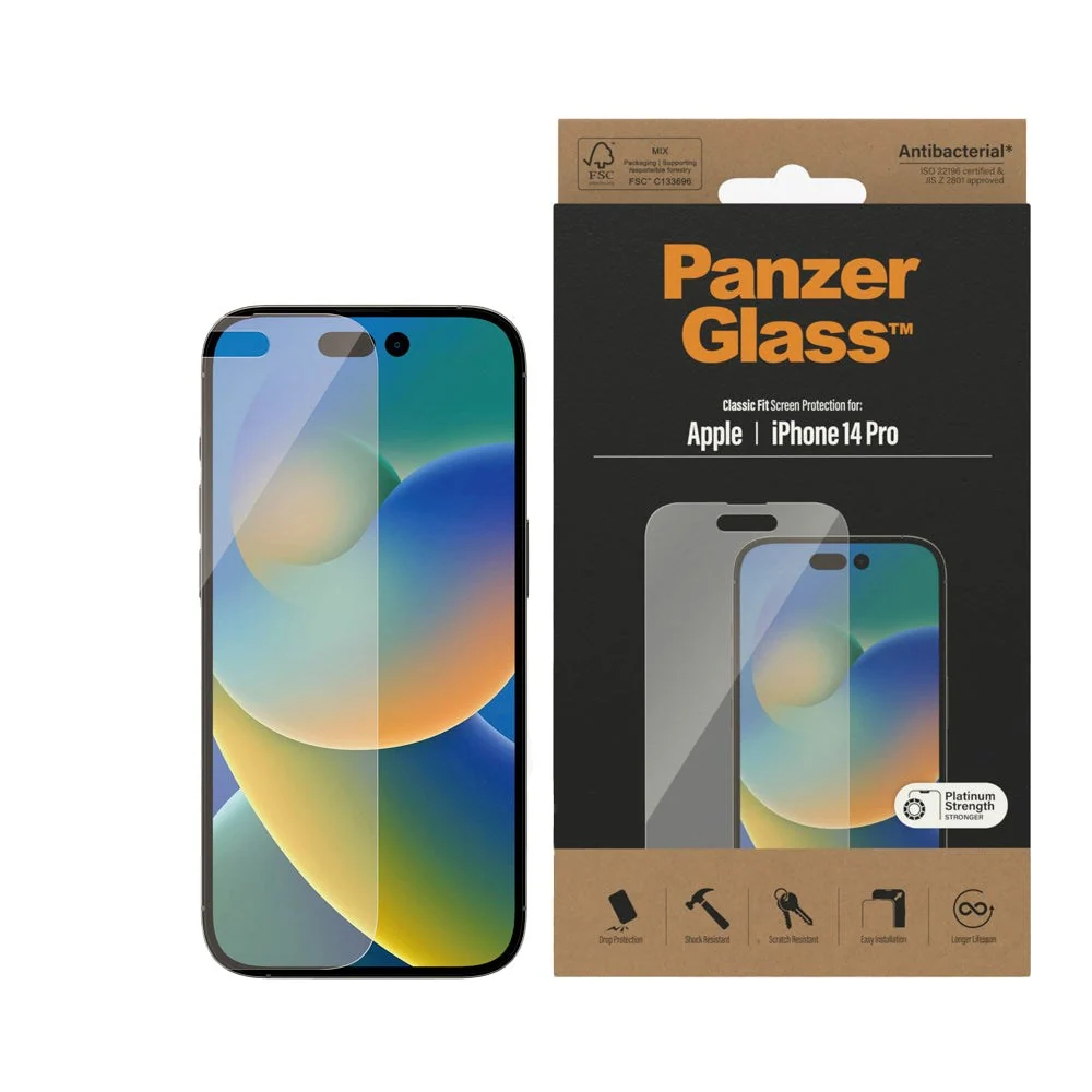 iPhone 14 Pro PanzerGlass AntiBacterial Classic Fit Skjermbeskyttelses v:2260782 iPhone 14 Pro PanzerGlass AntiBacterial Classic Fit Skjermbeskyttelses v:2260782