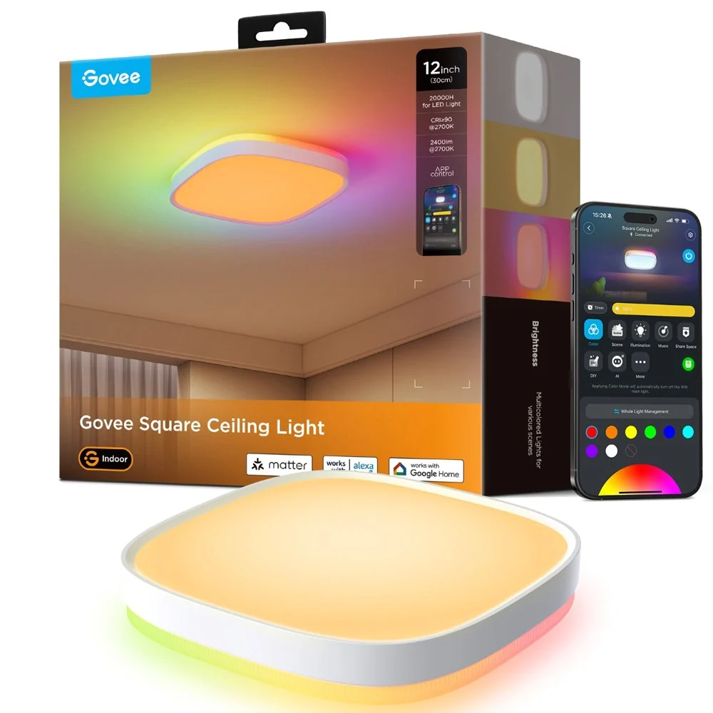 Govee Square Smart Ceiling Light – 12" – Hvit v:5882506