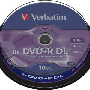 Verbatim DVD+R DL, 8x, 8,5 GB/240 min, 10-pakning spindel, AZO (43666) v:6174495
