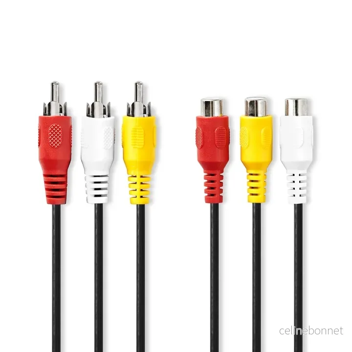 Nedis Kompositt videokabel | 3x RCA Han | 3x RCA Hunn | Nikkel belagt | 480p | 2.00 m | Rund | PVC | Sort | Label v:1779079