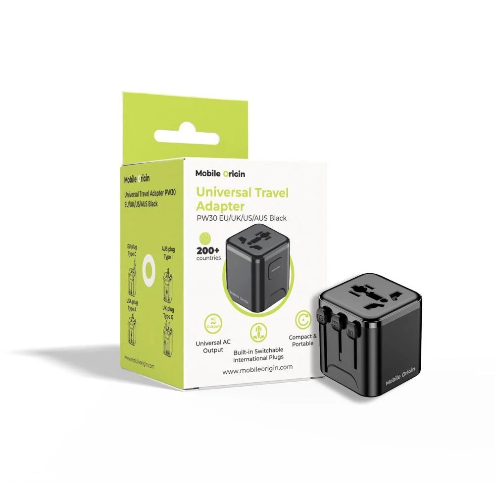 Mobile Origin 30W Universell Reiseadapter EU/UK/US/AUS – Svart v:3478399