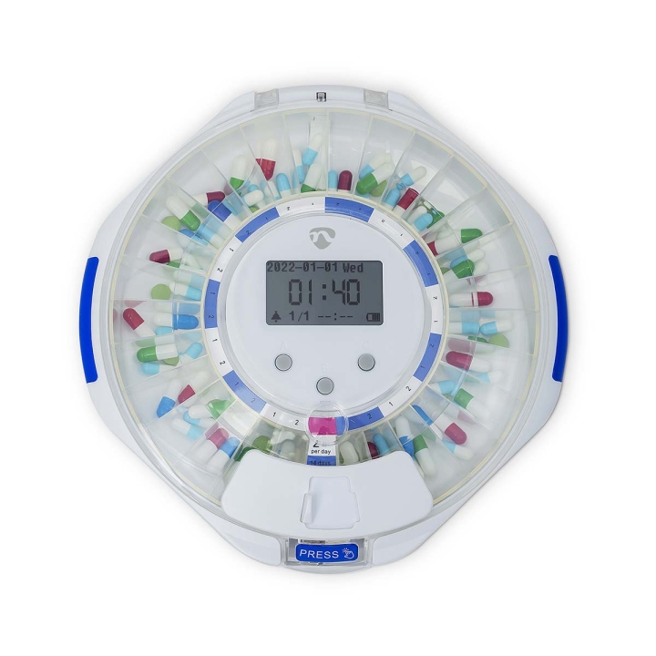 Nedis SmartLife Pilledispenser | Wi-Fi | 28 Rom | Antall alarmtider: 9 alarmtider per dag | Lys / Pip / Stemme | LCD skjerm | Hvit v:8844577