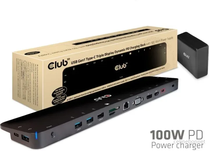 Club 3D USB Type-C Triple Display 100W-dokkingstasjon v:4038519