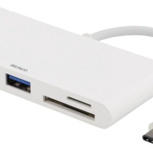 DELTACO USB 3.1 Gen 1-hub, USB-C, 3USB A, SD/microSD-leser, hvit v:7663213 DELTACO USB 3.1 Gen 1-hub, USB-C, 3USB A, SD/microSD-leser, hvit v:7663213