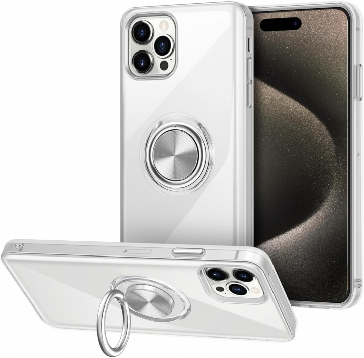 Gjennomsiktig etui med ringholder, iPhone 15 Pro Max v:4386033