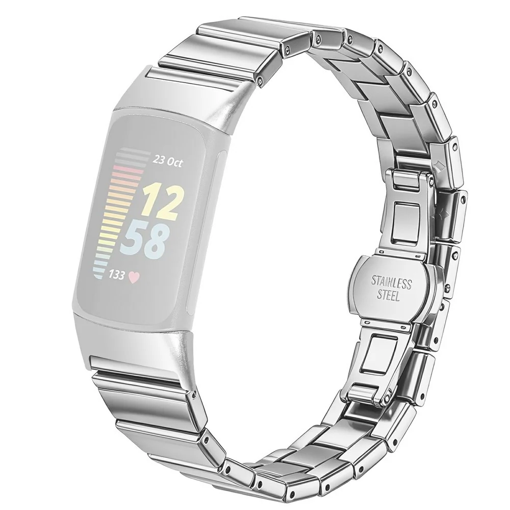 Fitbit Charge 6 / 5 EIDERWOOD Metall Klokkereim – Sølv v:4087088 Fitbit Charge 6 / 5 EIDERWOOD Metall Klokkereim – Sølv v:4087088