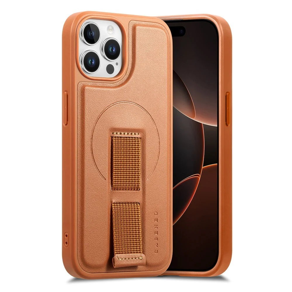 iPhone 12 / 12 Pro Hard Plast Deksel m. Kunstskinn Bakside & Fingerrem v:8890444