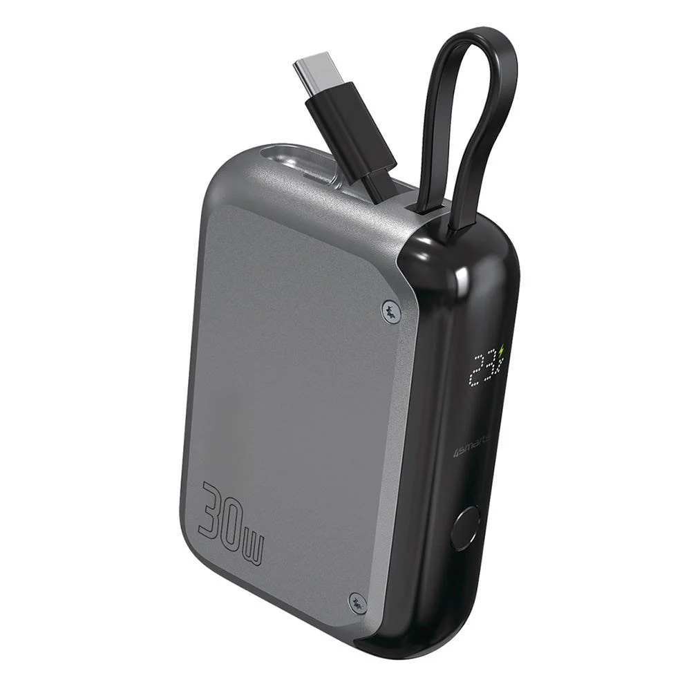 4smarts Pocket Powerbank 30W med Innebygd USB-C Kabel – 10.000mAh – Gr v:4354945 4smarts Pocket Powerbank 30W med Innebygd USB-C Kabel – 10.000mAh – Gr v:4354945