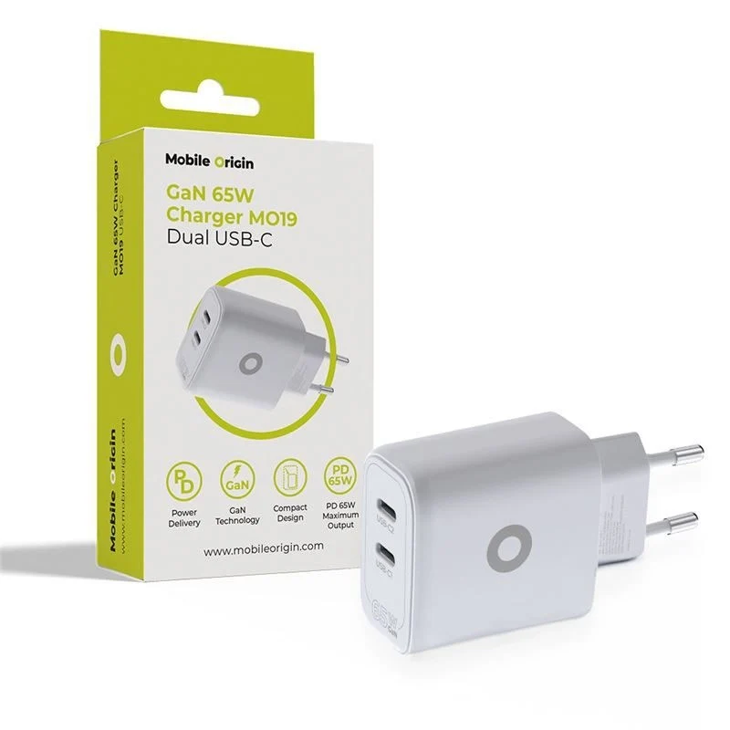 Mobile Origin GaN 65W Vegglader med 2 x USB-C – Hvit v:3115342 Mobile Origin GaN 65W Vegglader med 2 x USB-C – Hvit v:3115342