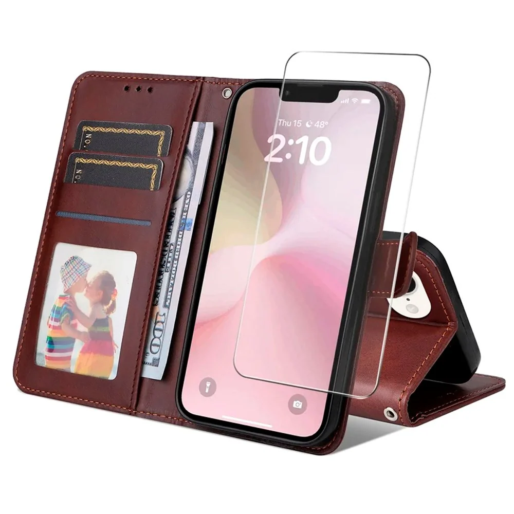 ENKAY iPhone 17e / 16e 2-i-1 Kunstskinn Flip Deksel m. Skjermbeskyttel v:5286282