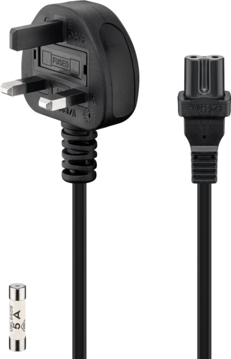 Goobay Kabel for strømtilkobling i Storbritannia, 1,8 m, svart 3-polet UK-plugg (type G, BS 1363) > apparatkontakt C7 v:7178669