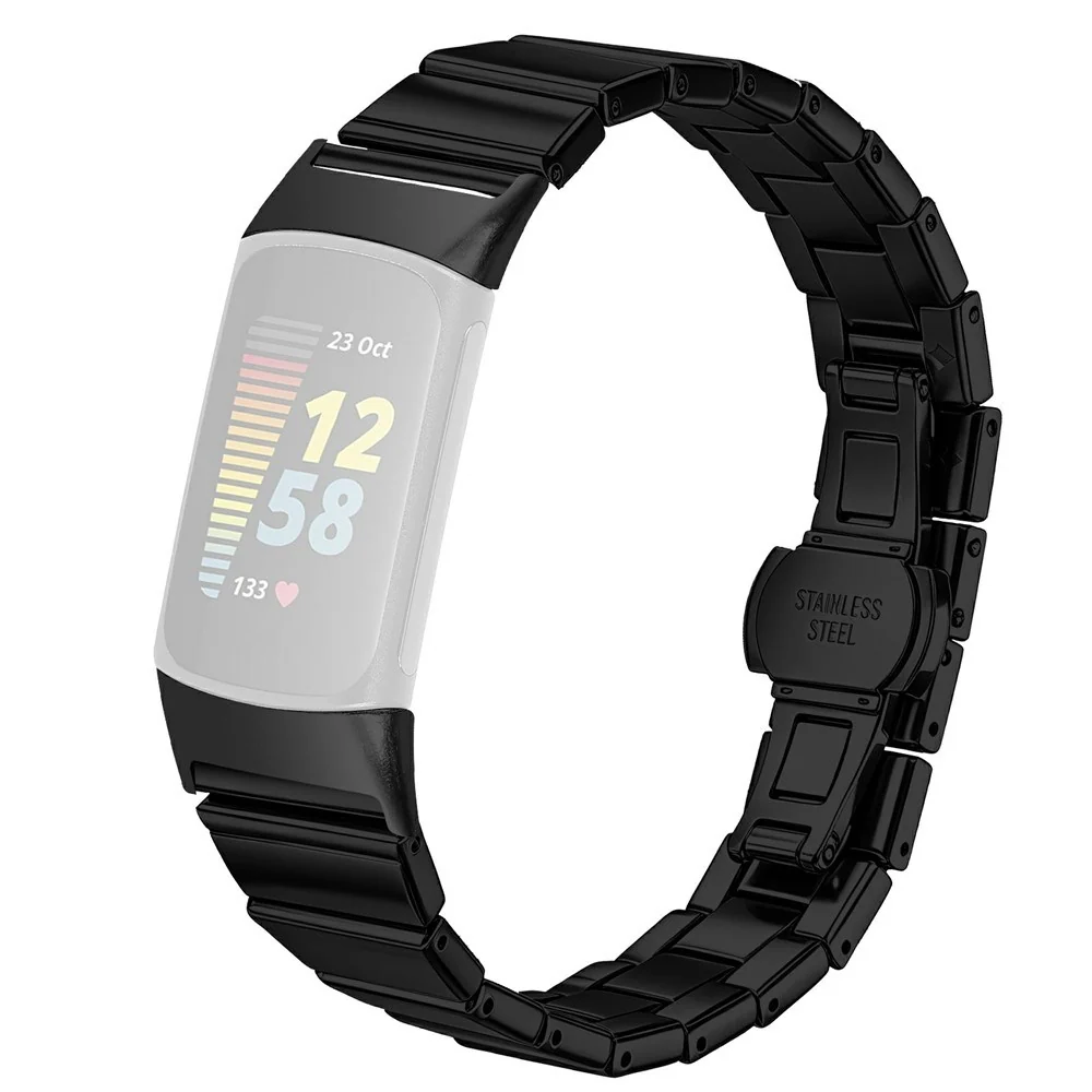 Fitbit Charge 6 / 5 EIDERWOOD Metall Klokkereim – Svart v:586083
