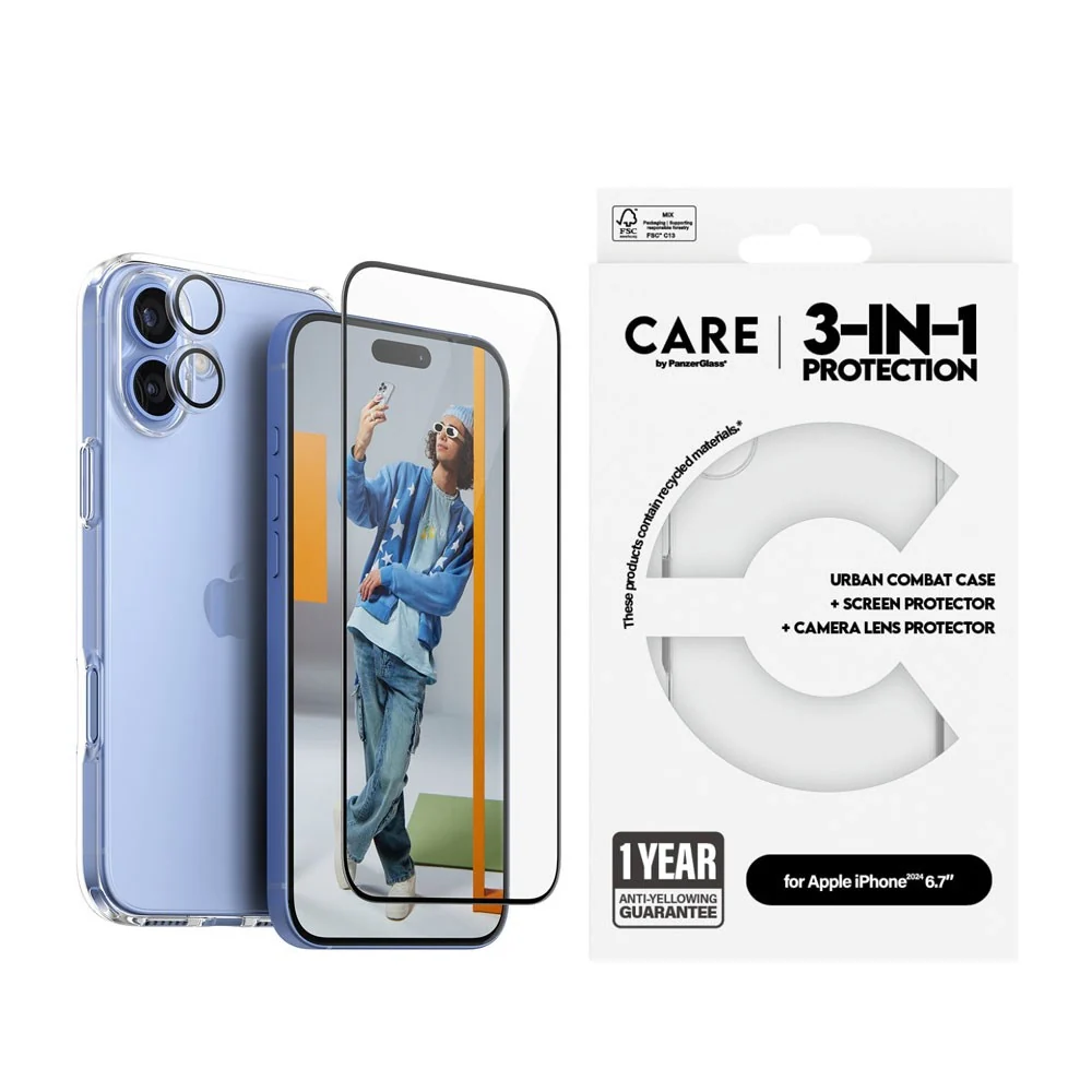 CARE By PanzerGlass iPhone 16 Plus 3-i-1 FLAGSHIP Bundle – Skjermbesky v:6483414