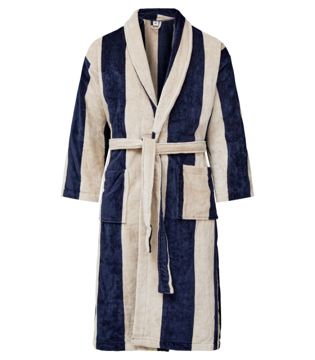 Kosta Linnewäfveri Velourbadekåpe, Navy/Sand, S/M v:9632291