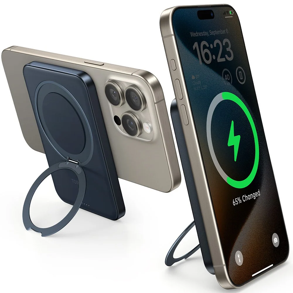 TORRAS Magnetisk 15W Powerbank 5 000 mAh med Kickstand – Svart v:3788173 TORRAS Magnetisk 15W Powerbank 5 000 mAh med Kickstand – Svart v:3788173