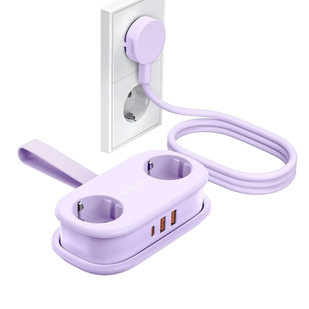 ORICO 20W 5-i-1 Strømskinne med 2 x Schuko 2 x USB-A 1 x USB-C - Lilla v:6255641