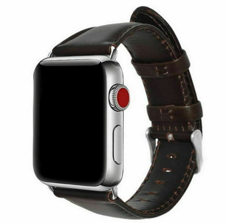 Klokkearmbånd i lærimitasjon til Apple Watch, 38/40/41mm, Mørkebrun v:4718108
