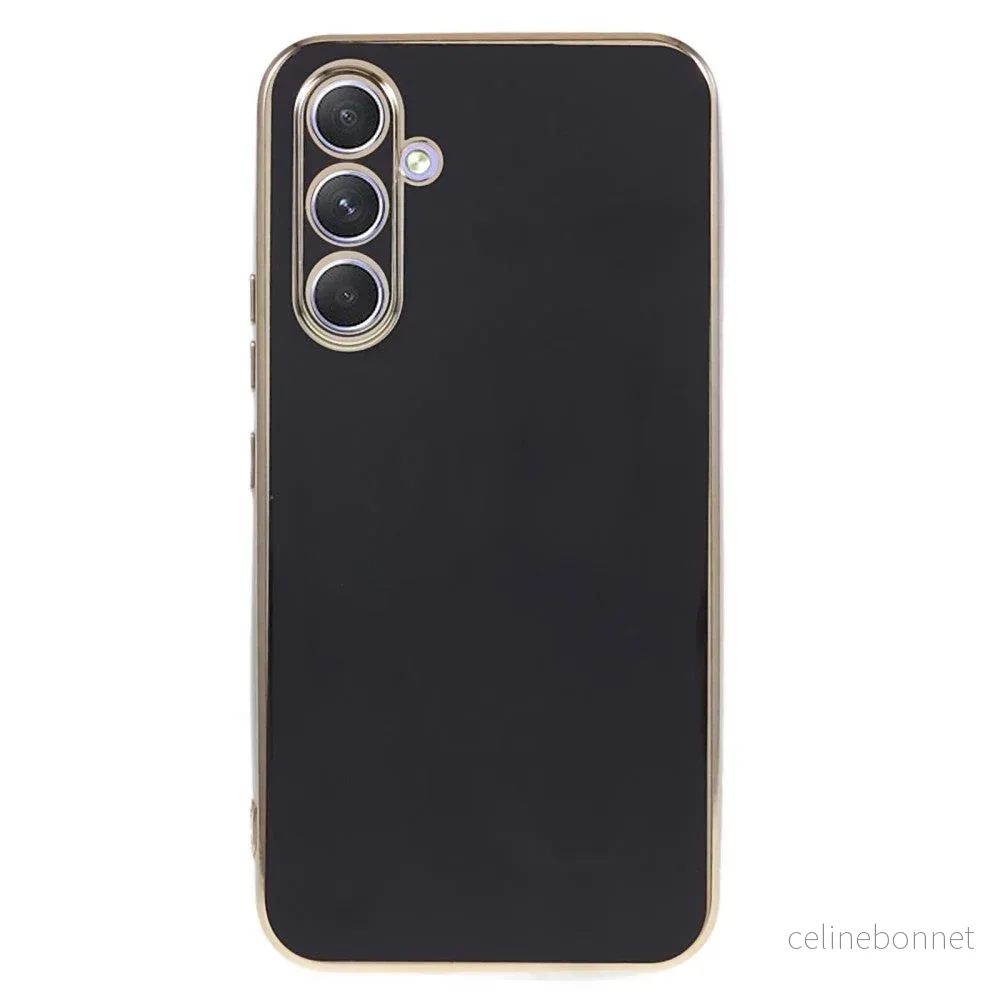 Samsung Galaxy A25 (5G) Fleksibelt Plastdeksel med Gullkant – Svart v:3912213
