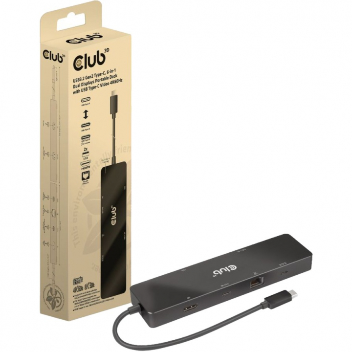 Club 3D 6-i-1 bærbar dokkingstasjon for to skjermer med USB Type-C-video 4K60Hz -PD 100W v:3317193 Club 3D 6-i-1 bærbar dokkingstasjon for to skjermer med USB Type-C-video 4K60Hz -PD 100W v:3317193