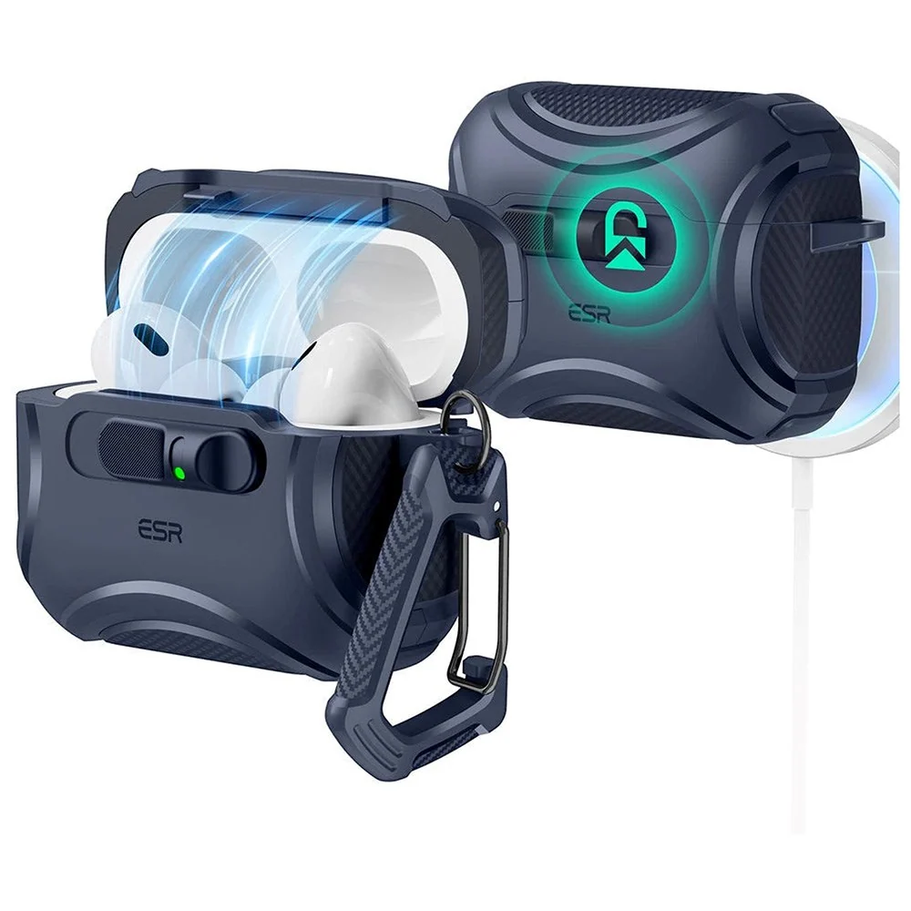 ESR AirPods Pro (3. gen.) Cyber FlickLock Deksel med Karabinkrok – Mør v:2435500 ESR AirPods Pro (3. gen.) Cyber FlickLock Deksel med Karabinkrok – Mør v:2435500
