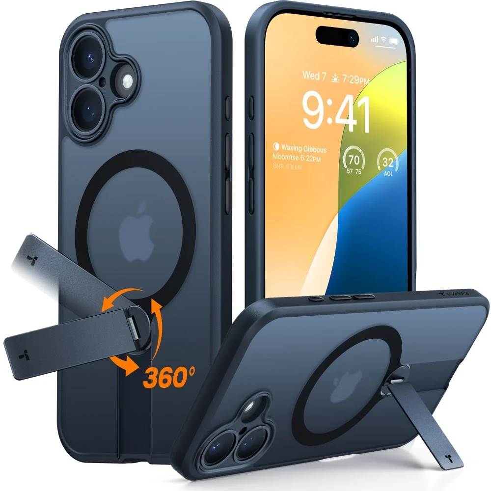 TORRAS iPhone 16 Fleksibelt Plast Deksel m. Roterende Kickstand – MagS v:8063945 TORRAS iPhone 16 Fleksibelt Plast Deksel m. Roterende Kickstand – MagS v:8063945