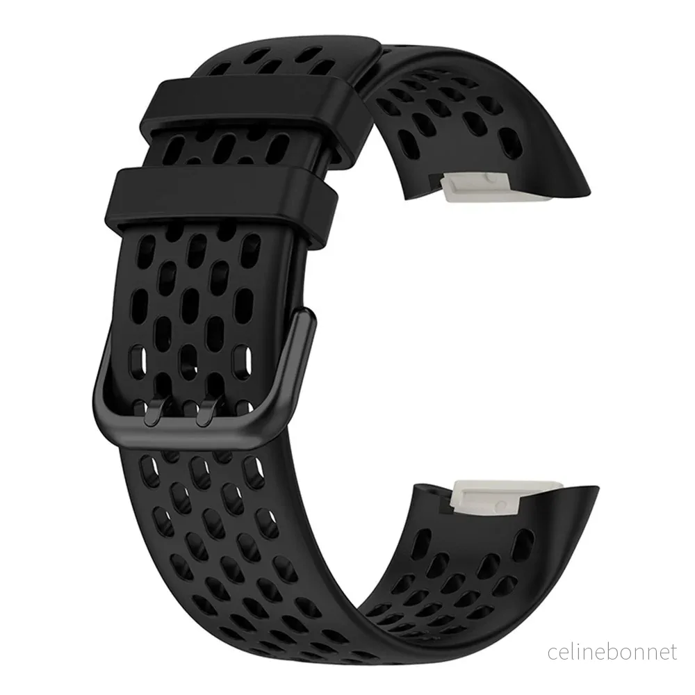 Fitbit Charge 6 / 5 Silikonrem med hull – Svart v:6271623 Fitbit Charge 6 / 5 Silikonrem med hull – Svart v:6271623
