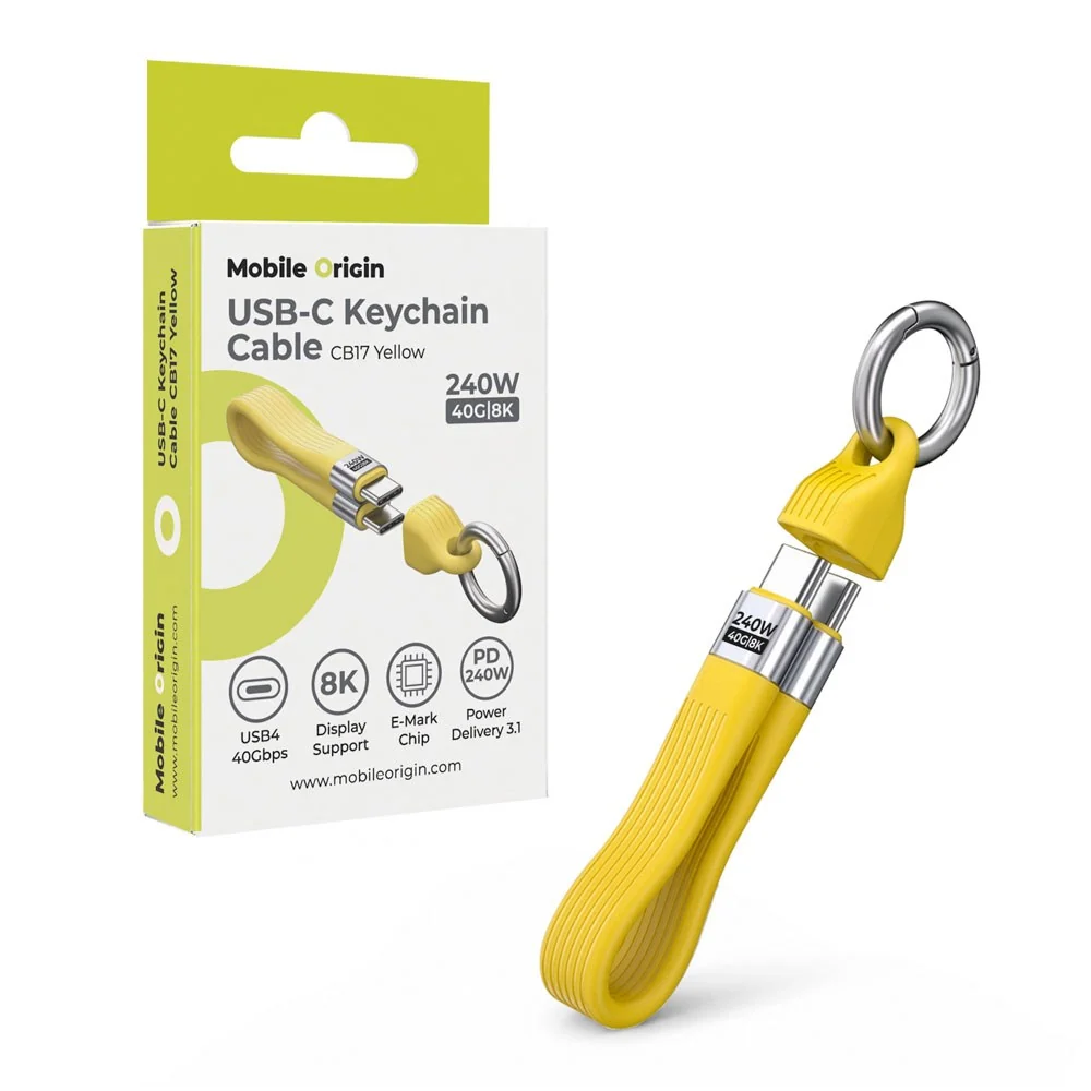 Mobile Origin 240W USB-C til USB-C Nøkkelringkabel – 13cm – Gul v:2606531 Mobile Origin 240W USB-C til USB-C Nøkkelringkabel – 13cm – Gul v:2606531
